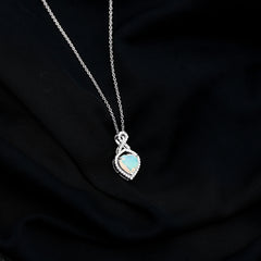2 Carat Heart Shape Ethiopian Opal Infinity Pendant with Moissanite