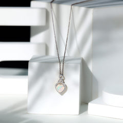 2 Carat Heart Shape Ethiopian Opal Infinity Pendant with Moissanite