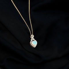 2 Carat Heart Shape Ethiopian Opal Infinity Pendant with Moissanite