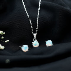 6MM Round Cut Ethiopian Opal Solitaire Jewelry Set