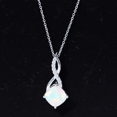 1.87 Carat Cushion Cut Ethiopian Opal Infinity Pendant with Silver Chain
