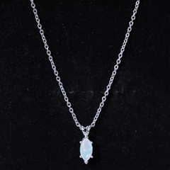 Marquise Cut 0.5 Carat Ethiopian Opal Solitaire Necklace with Silver Chain