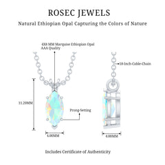 Marquise Cut 0.5 Carat Ethiopian Opal Solitaire Necklace with Silver Chain