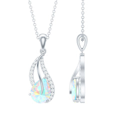 2 Carat Pear Shaped Ethiopian Opal and Diamond Leaf Pendant