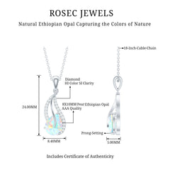 2 Carat Pear Shaped Ethiopian Opal and Diamond Leaf Pendant
