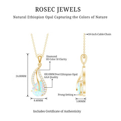 2 Carat Pear Shaped Ethiopian Opal and Diamond Leaf Pendant