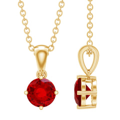 Womens Lab Grown Ruby Solitaire Necklace with Chain