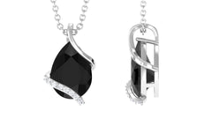 Natural 1.75 Carat Pear Shape Black Spinel Pendant Necklace with Diamond
