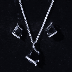 3 CT Black Spinel and Moissanite Teardrop Necklace Earrings Set