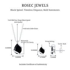 3 CT Black Spinel and Moissanite Teardrop Necklace Earrings Set