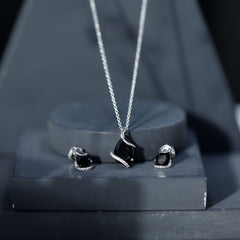 3 CT Black Spinel and Moissanite Teardrop Necklace Earrings Set