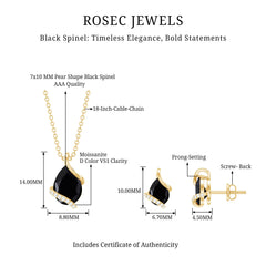 3 CT Black Spinel and Moissanite Teardrop Necklace Earrings Set