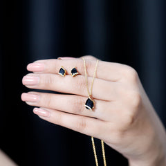 3 CT Black Spinel and Moissanite Teardrop Necklace Earrings Set