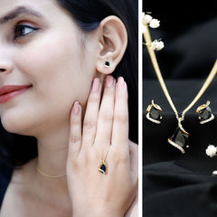 3 CT Black Spinel and Moissanite Teardrop Necklace Earrings Set