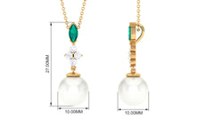 Cultured Freshwater Pearl Pendant Necklace with Emerald and Moissanite