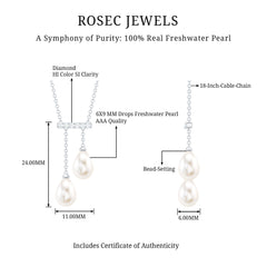 Genuine Freshwater Pearl and Diamond Bar Drop Necklace with Certificate