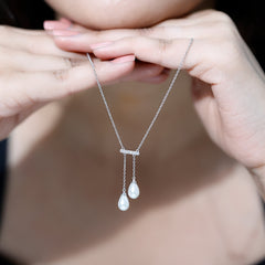 Genuine Freshwater Pearl and Diamond Bar Drop Necklace with Certificate