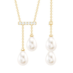 Genuine Freshwater Pearl and Diamond Bar Drop Necklace with Certificate