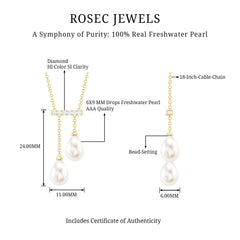 Genuine Freshwater Pearl and Diamond Bar Drop Necklace with Certificate