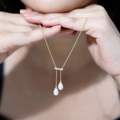 Genuine Freshwater Pearl and Diamond Bar Drop Necklace with Certificate