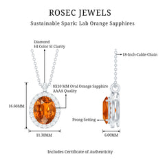 Oval Created Orange Sapphire and Diamond Halo Pendant