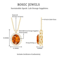 Oval Created Orange Sapphire and Diamond Halo Pendant