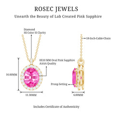 Oval Created Pink Sapphire Halo Pendant with Diamond