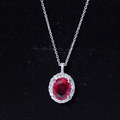 4 Carat Lab Created Ruby and Diamond Bridal Necklace with Chain