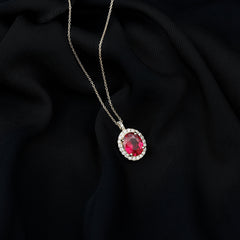 4 Carat Lab Created Ruby and Diamond Bridal Necklace with Chain