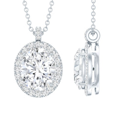Certified 8X10 MM Oval Cubic Zirconia Halo Pendant with Chain