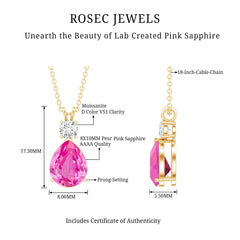 Pear Cut Created Pink Sapphire Drop Pendant Necklace