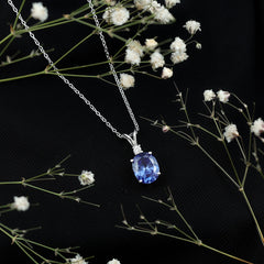 Certified Oval Lab Created Blue Sapphire Necklace with Chain