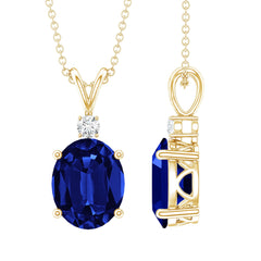 Certified Oval Lab Created Blue Sapphire Necklace with Chain