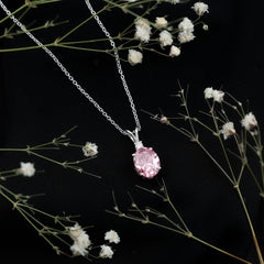 4 Carat Lab Created Pink Sapphire Oval Necklace