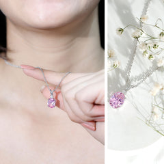 Certified 4 Carat Lab Grown Pink Sapphire Oval Necklace with Silver Chain