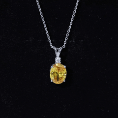4 Carat Lab Grown Yellow Sapphire Oval Necklace with Silver Chain