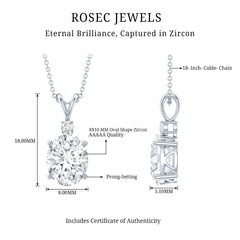 Certified 8X10 MM Oval CZ Diamond Solitaire Necklace with Chain