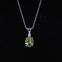 4 Carat Lab Grown Oval Shaped Green Sapphire Solitaire Necklace