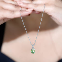 4 Carat Lab Grown Oval Shaped Green Sapphire Solitaire Necklace