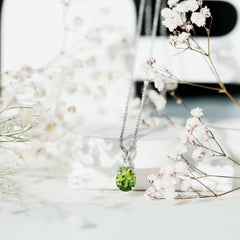 4 Carat Lab Grown Oval Shaped Green Sapphire Solitaire Necklace