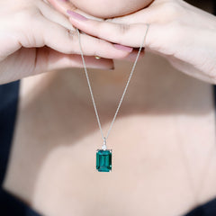 Certified 8.2 Carat Lab Grown Emerald Solitaire Pendant with Moissanite