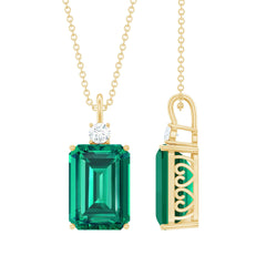 Certified 8.2 Carat Lab Grown Emerald Solitaire Pendant with Moissanite