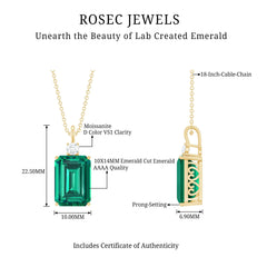 Certified 8.2 Carat Lab Grown Emerald Solitaire Pendant with Moissanite