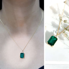 Certified 8.2 Carat Lab Grown Emerald Solitaire Pendant with Moissanite