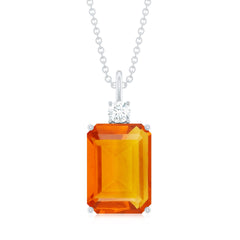 Solitaire Created Orange Sapphire and Moissanite Pendant