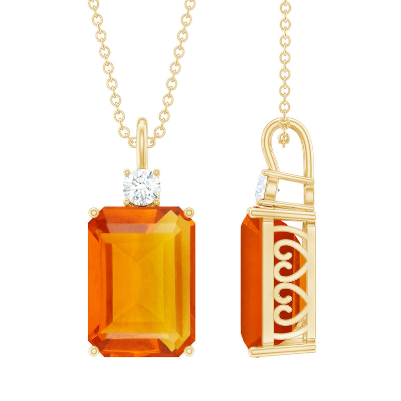 Solitaire Created Orange Sapphire and Moissanite Pendant