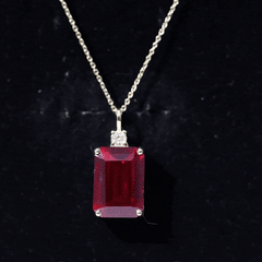 Octagon Cut Created Ruby Solitaire Pendant with Moissanite