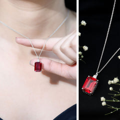 Octagon Cut Created Ruby Solitaire Pendant with Moissanite