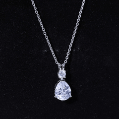 Certified 3 Carat Cubic Zirconia Pear Drop Necklace with Silver Chain