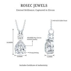 Certified 3 Carat Cubic Zirconia Pear Drop Necklace with Silver Chain